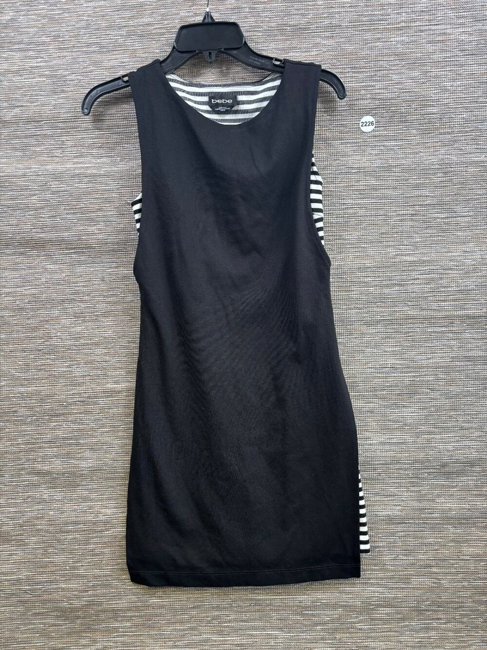 Bebe Layered Shift Dress Womens Size XXS Black White Striped Sleeveless Casual